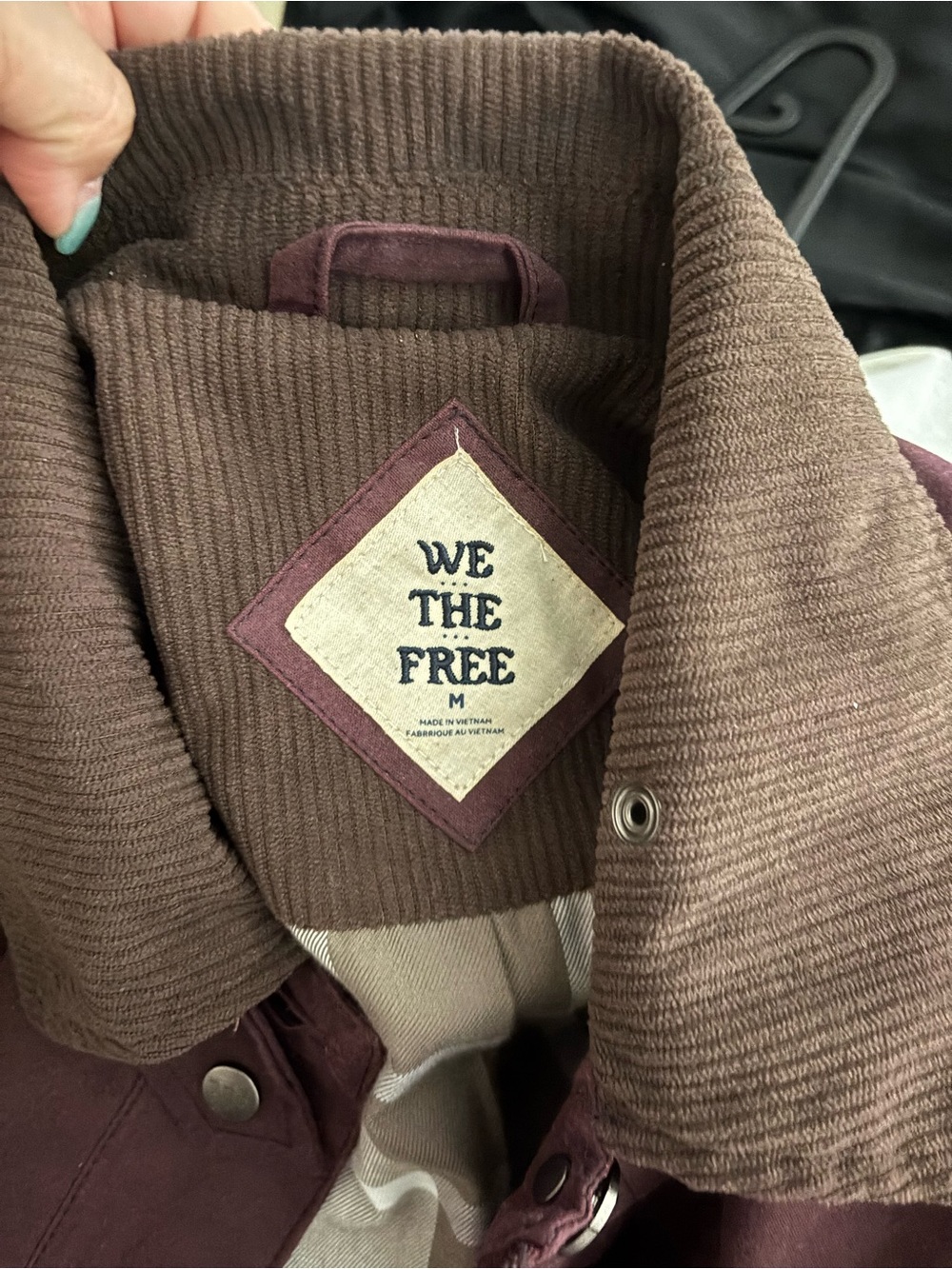 We The Free Burgundy Utility oversizes Jacket with Brown Corduroy Collar NWOT - Picture 6 of 9